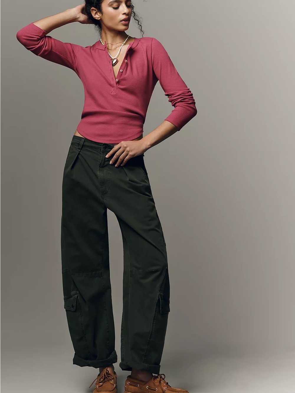 Anthropologie Rose-Mauve Long-Sleeve Henley - Picture 3 of 4
